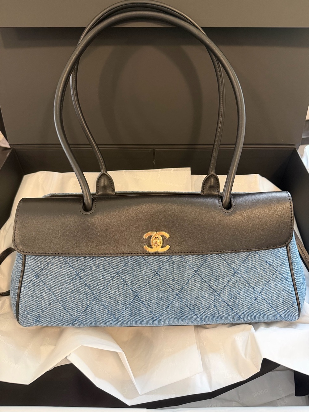 NIB 100% Auth Chanel 26A Urban Essentials Denim/Leather Tote Bag, Rare!